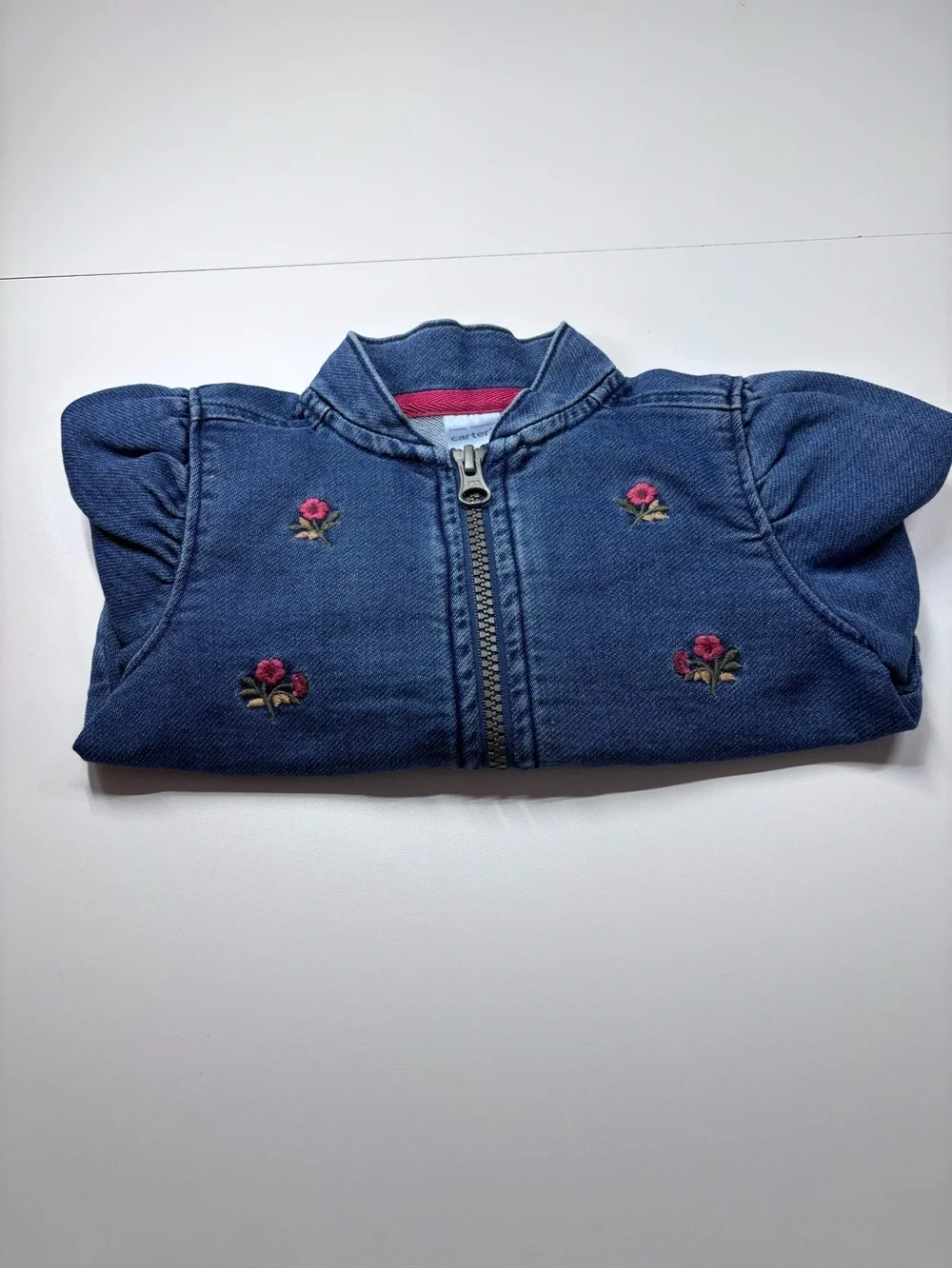 Carter's Blue Denim Jacket with Pink Rose Embroidery Size 6M
